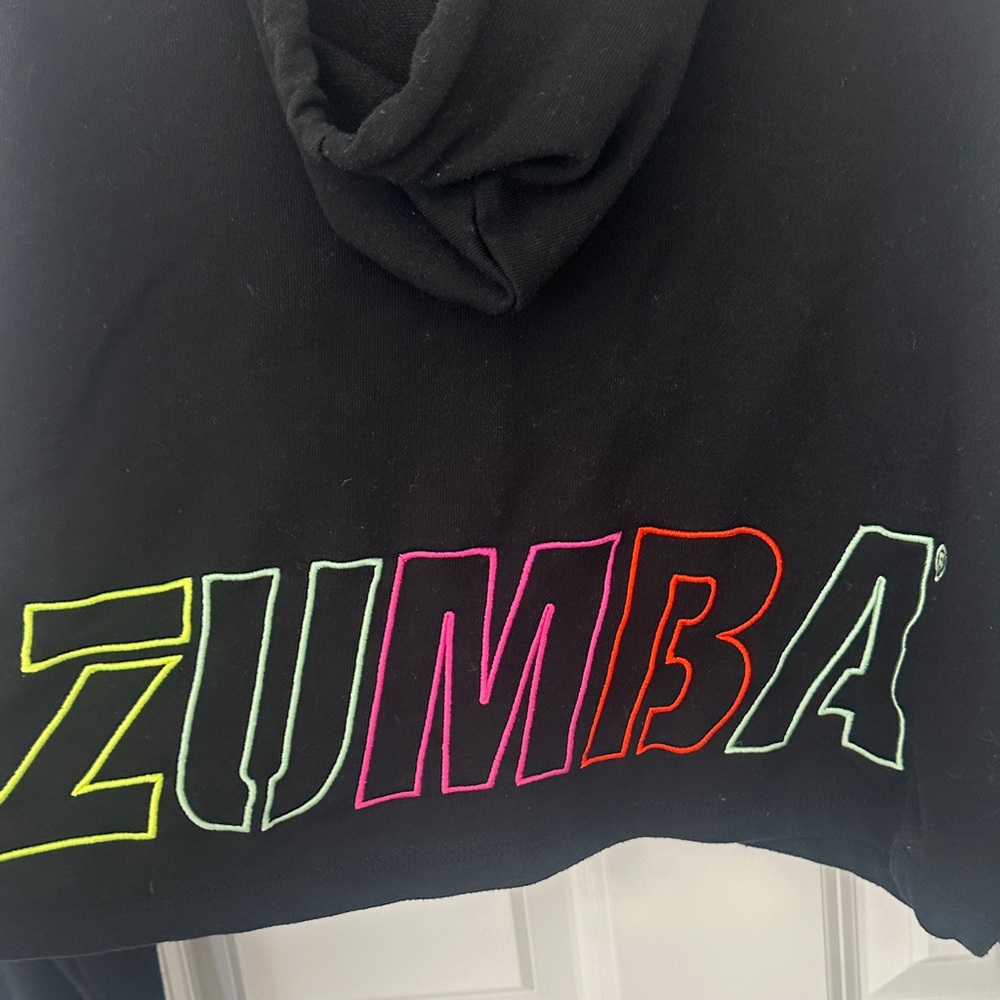 Zumba Black Cropped Hoodie with Neon Yellow Logo - Picture 5 of 5